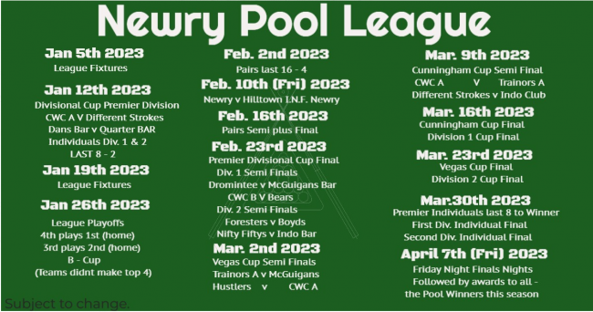 Pool Fixtures 2022-23